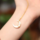 Natural Tridacna Stone Crescent Moon Necklace Pendant