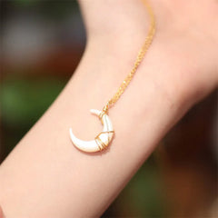 Natural Tridacna Stone Crescent Moon Necklace Pendant