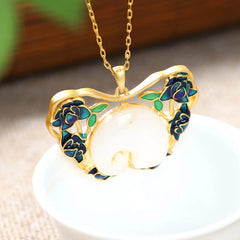 White Jade Elephant Butterfly Lotus Necklace Pendant