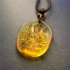 Renbeads Chinese Zodiac Natal Buddha Blessing Liuli Crystal Compassion Necklace Pendant