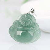 925 Sterling Silver Laughing Buddha Jade Necklace Pendant
