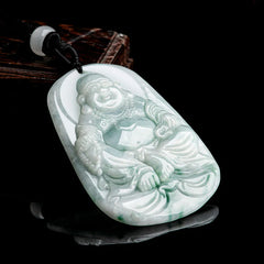 Natural Jade Laughing Buddha Luck String Necklace Pendant