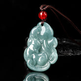 Natural Green Jade Nine-Tailed Fox Prosperity Necklace Pendant