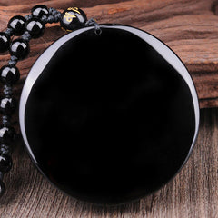 Bagua Dragon Phoenix Obsidian Fulfillment Pendant Necklace