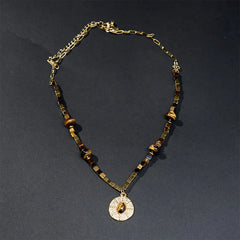 Natural Tiger Eye Square Protection Titanium Steel Necklace Pendant