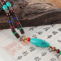 Wenge Wood Turquoise Stone Protection Calm Necklace Pendant