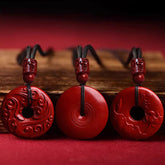Natural Cinnabar Lotus Peace Buckle Blessing Necklace Pendant