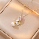 Tridacna Stone Pearl Bead Butterfly Healing Jewelry Set