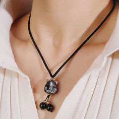 Natural Silver Sheen Obsidian Nine-Tailed Fox Protection Necklace Pendant