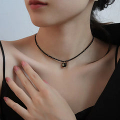 Black Spinel Cute Cat Choker Necklace