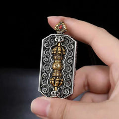 Tibetan Om Mani Padme Hum Carved Rotatable Lotus Pattern Necklace Pendant