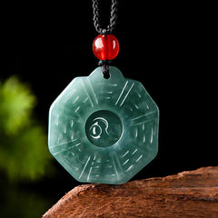 Renbeads Natural Jade FengShui Bagua Yin Yang Prosperity Necklace Pendant