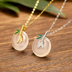 925 Sterling Silver Natural Chalcedony Bamboo Leaf Peace Buckle Necklace Pendant
