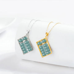 925 Sterling Silver Natural Jade Abacus Pattern Necklace Pendant