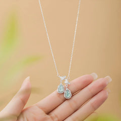925 Sterling Silver Green Jade Double Gourd Butterfly Luck Necklace Pendant
