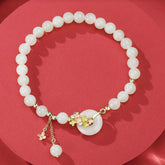 925 Sterling Silver Natural Hetian Jade Osmanthus Flowers Peace Buckle Zircon Luck Bracelet Necklace Pendant