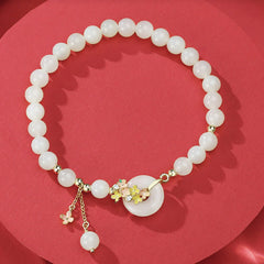 925 Sterling Silver Natural Hetian Jade Osmanthus Flowers Peace Buckle Zircon Luck Bracelet Necklace Pendant