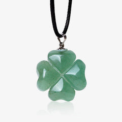 925 Sterling Silver Green Aventurine Four Leaf Clover Luck Leather Rope Necklace Pendant