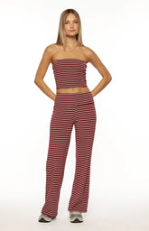 Pippen Burgundy Stripe Foldover Wide Leg Pants