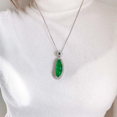 Cyan Jade Fortune Bean Luck Necklace Pendant