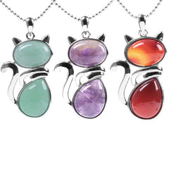 Cat Pattern Natural Crystal Protection Necklace Pendant