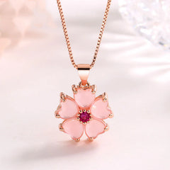 Renbeads Pink Crystal Love Heart Flower Soothing Necklace Pendant