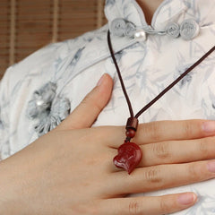 2Pcs LOVE YOU Natural Cinnabar Heart-shaped String Blessing Couple Necklace Pendant