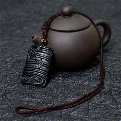 Natural Black Obsidian Bamboo Fulfillment Necklace Pendant