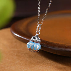 999 Sterling Silver Om Mani Padme Hum Engraved Gourd Design Wisdom Necklace Pendant