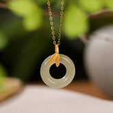 925 Sterling Silver Cyan Jade Peace Buckle Bamboo Leaf Necklace Pendant