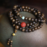 108 Mala Beads Agarwood Red Agate Turquoise Peace Meditation Bracelet