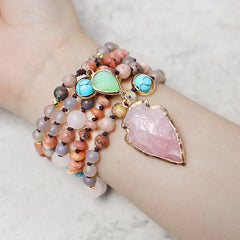 Renbeads Natural Rose Quartz Crystal Stone Healing Arrowhead Necklace Pendant