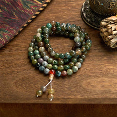 108 Mala Beads Natural Stone Moss Agate Multi-turn Healing Bracelet