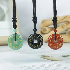 Green Tara Mantra Natural Various Crystal Black Obsidian Necklace Pendant