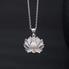 925 Sterling Silver Lotus Flower Pearl Wealth Necklace Pendant