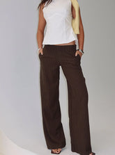 Khane Low Rise Wide Leg Pant Brown Pinstripe