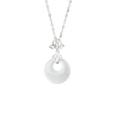 Chalcedony 925 Sterling Silver Lotus Flower Fu Character Peace Buckle Necklace Pendant