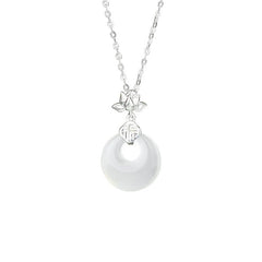 Chalcedony 925 Sterling Silver Lotus Flower Fu Character Peace Buckle Necklace Pendant