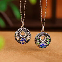 999 Sterling Silver Koi Fish Fu Character Lotus Peace Buckle Wealth Necklace Pendant