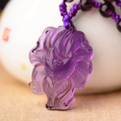 Renbeads Natural Amethyst White Crystal Citrine Nine Tailed Fox Luck Necklace Pendant