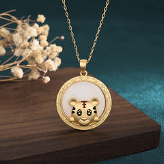 White Jade Tiger-themed Blessing Necklace