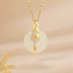 Hetian Jade 925 Sterling Silver Wheat Luck Necklace Pendant