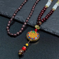 Tibetan Handmade Wood Beads Om Mani Padme Hum Necklace Pendant