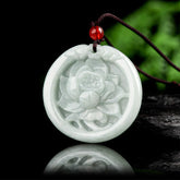 Natural Jade Lotus Flower Carved Prosperity Necklace Pendant
