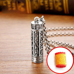 Tibetan Om Mani Padme Hum Copper Plated Silver Shurangama Mantra Vajra Pattern Peace Necklace Pendant