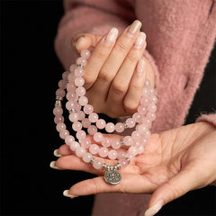 108 Mala Beads Natural Stone Rose Quartz Lotus Peace Bracelet