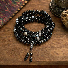 108 Mala Beads Natural Stone Black Onyx Protection Bracelet
