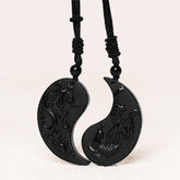 Black Obsidian Yin Yang Dragon Phoenix Luck Necklace Pendant