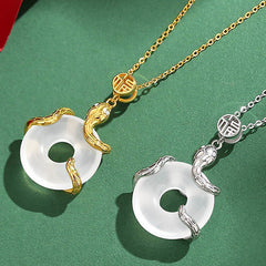 Chalcedony Peace Buckle 925 Sterling Silver Good Luck Character Zodiac Snake Positive Necklace Pendant