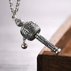 Tibetan Om Mani Padme Hum Prayer Wheel Lotus Wisdom Rotatable Necklace Pendant